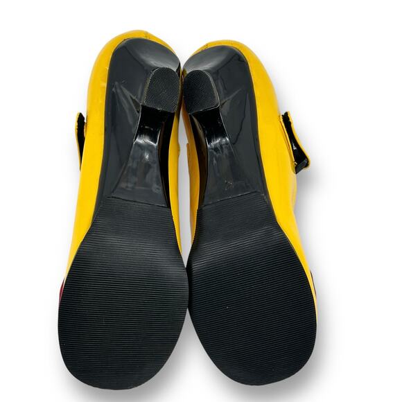 Disney Minnie Mouse Yellow Patent Mary Jane Kitten Heel Shoes Sz 10 Red Bow - Picture 5 of 6